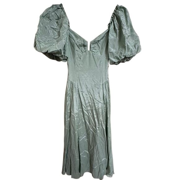 Abercrombie & Fitch Hardware Drama Soft Olive Green Puff Sleeve Maxi Dress Small - Picture 1 of 8